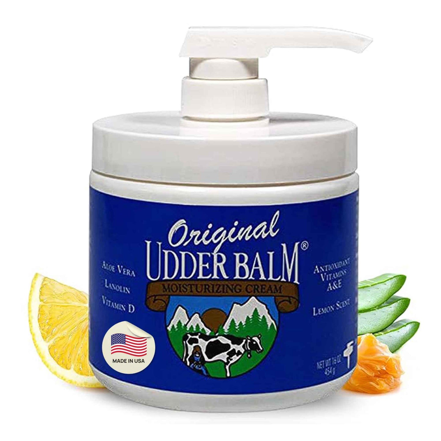 Original Udder Balm Pump Jar - Made in USA - Extra Thick Udder Cream & Hand Balm for Dry Skin, Cracked Heels, Rough Hands – Deep Moisture Heel Cream & Foot Moisturizer with Aloe Vera, 16 Fl Oz