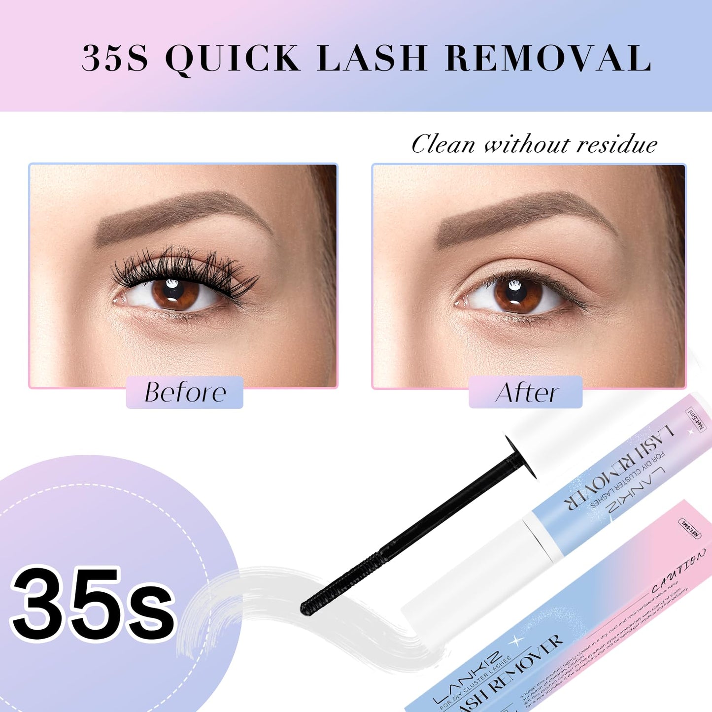 LANKIZ Lash Remover for Cluster Lashes, Lash Clusters Glue Remover, Bond & Seal Lash Glue Remover, Gentle Eyelash Glue Cleanser for Individual Lashes and Wispy False Lashes, DIY Lash Extension