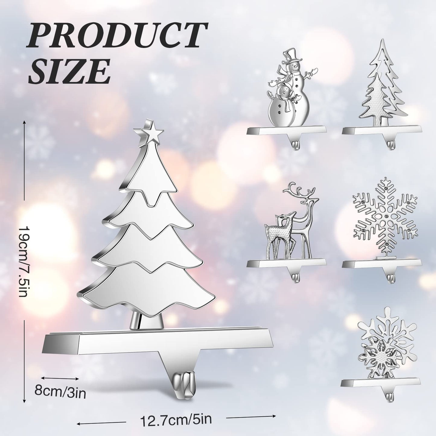 6 Pieces Snowflake Stocking Holder Christmas Stocking Holders Elk Santa Claus Silver Metal Stocking Hanger Mantle Hooks for Mantel Fireplace Christmas Party and Home Decoration (Snowman)