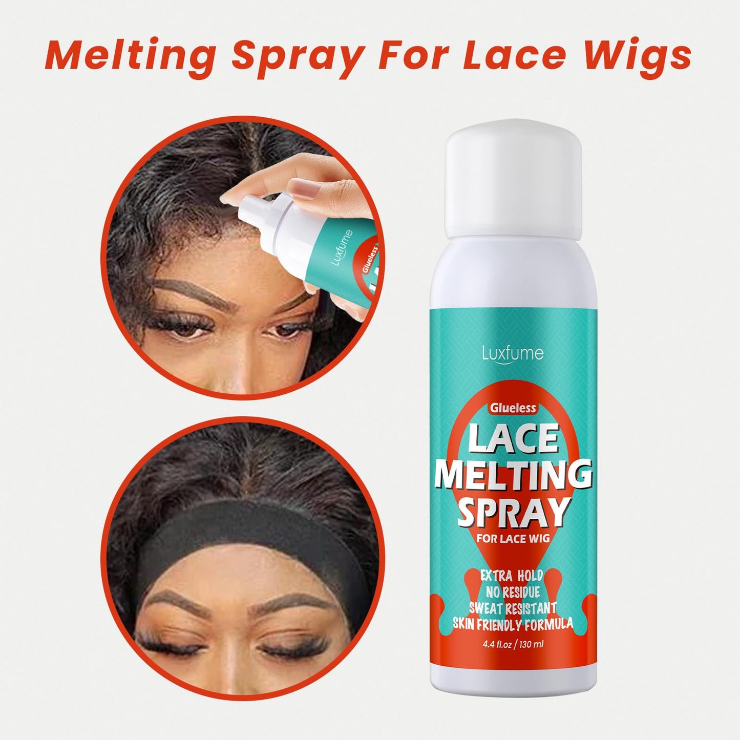 Luxfume Lace Melting Spray And Holding Spray 130ml - Glueless Alcohol Free Fast Drying Strong Natural Forming Hold Protect Edges,Melting Spray For Lace Wigs 4.4 oz