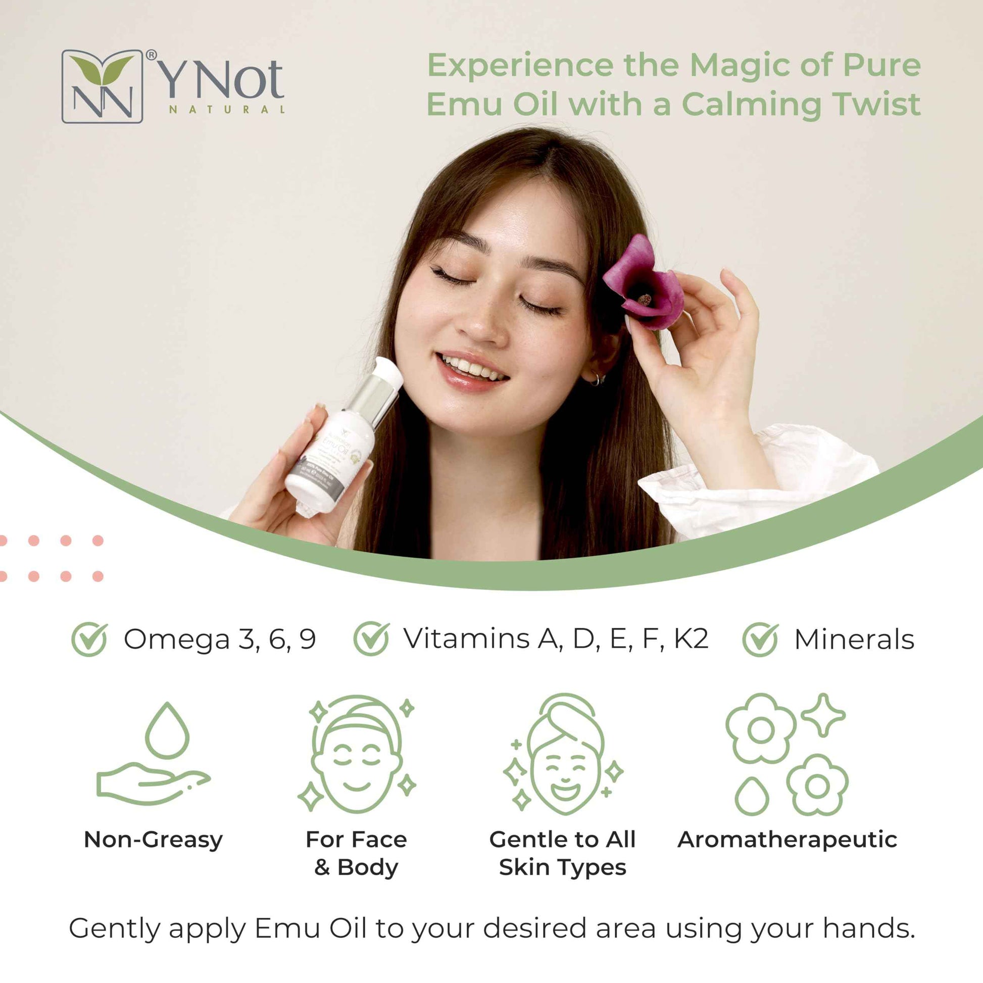 Y Not Natural Emu Oil Pure Skin Moisturizer - Nail, Body, Face, Scalp & Hair Moisturizer with Omega 3, 6, 9, Vitamins, & Minerals - Australian Emu Oil for Skincare 200mL, Rose Canvas