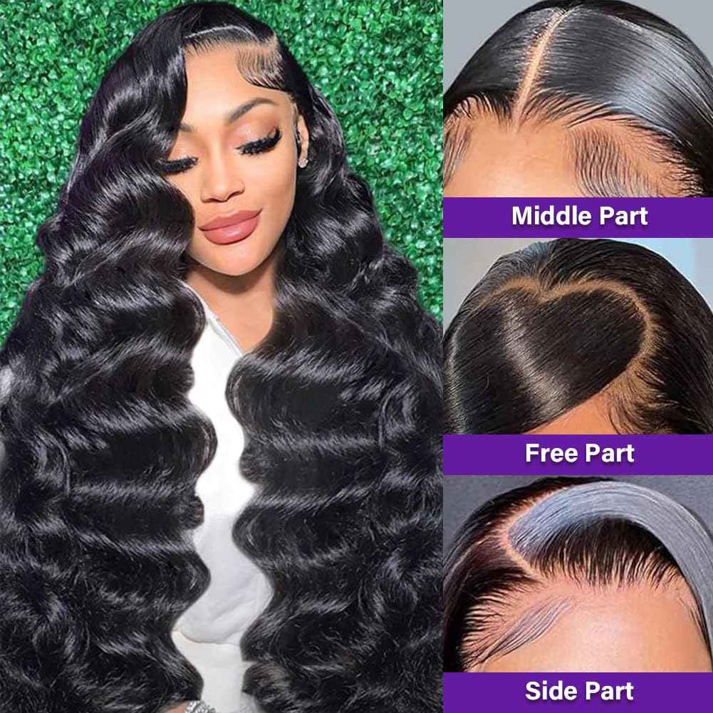 Olsmkis Body Wave HD Lace Frontal 13x4 14 Inch Ear to Ear Transparent Lace Front Closure 100% Unprocessed Brazilian Virgin Human Hair 13 x 4 Pre Plucked with Baby Hair 180% Density Natural Black