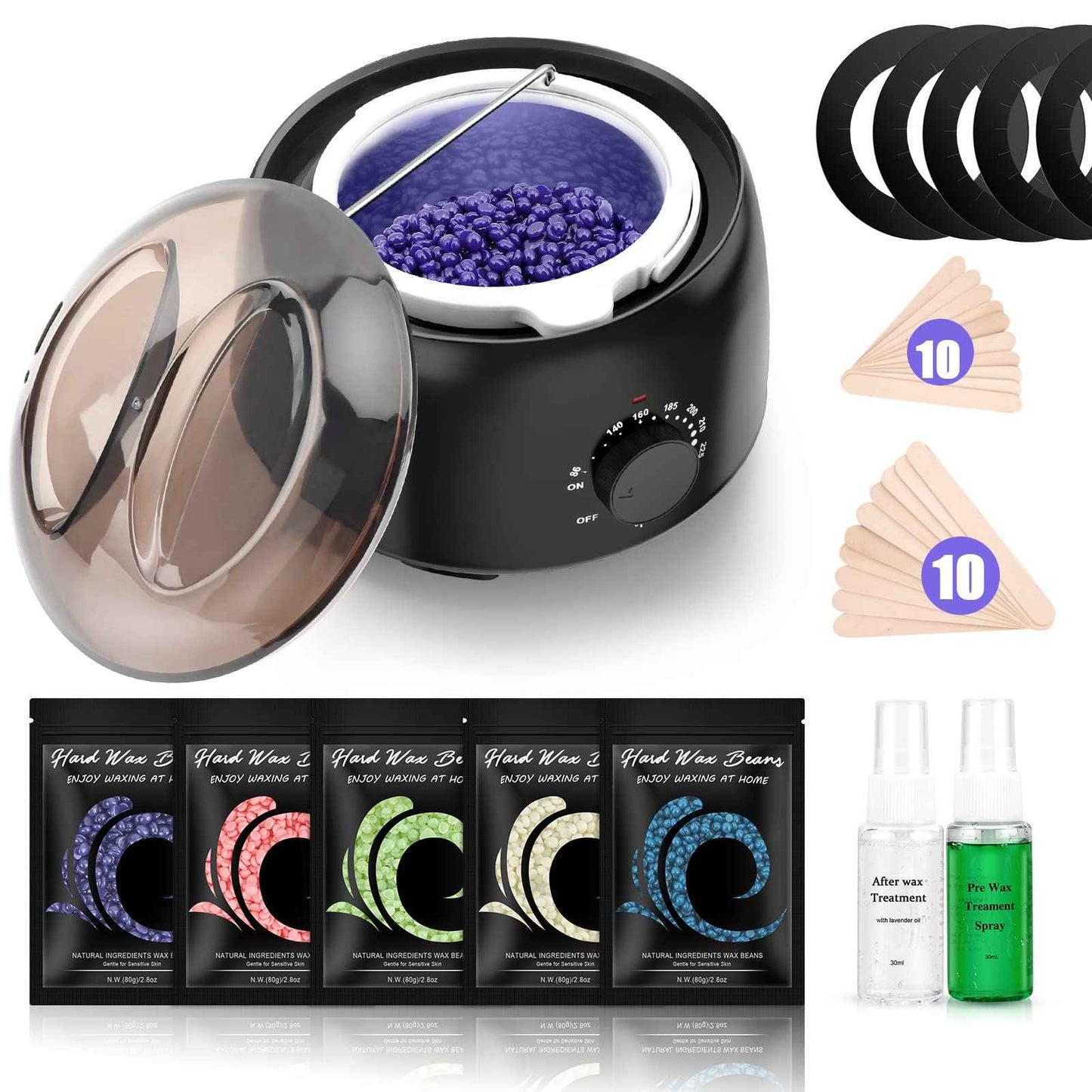 TIKESI Waxing Kit - Wax Warmer for Hair Removal, Hard Wax Kit with 14oz 5 Bags Hard Wax Beans for Full Body, Legs, Face, Eyebrows, Bikini, Brazilian Waxing Kit for Women Men