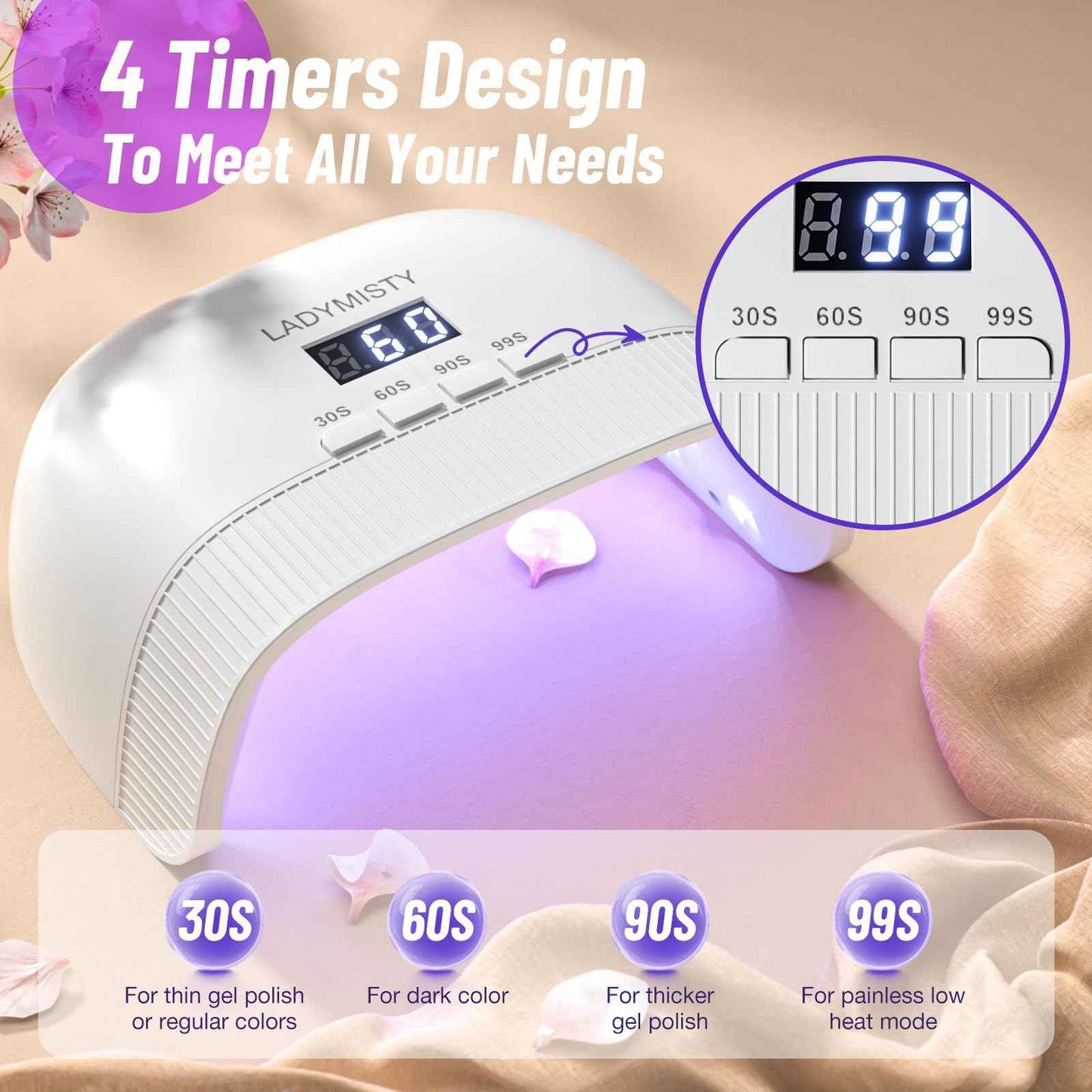 LadyMisty UV Nail Lamp - Fast Drying, UV Light for Gel Nails with 30 Dual Lamp Beads, 4 Timer, LCD Display, Energy Efficient LED Nail Light for Home & Salon