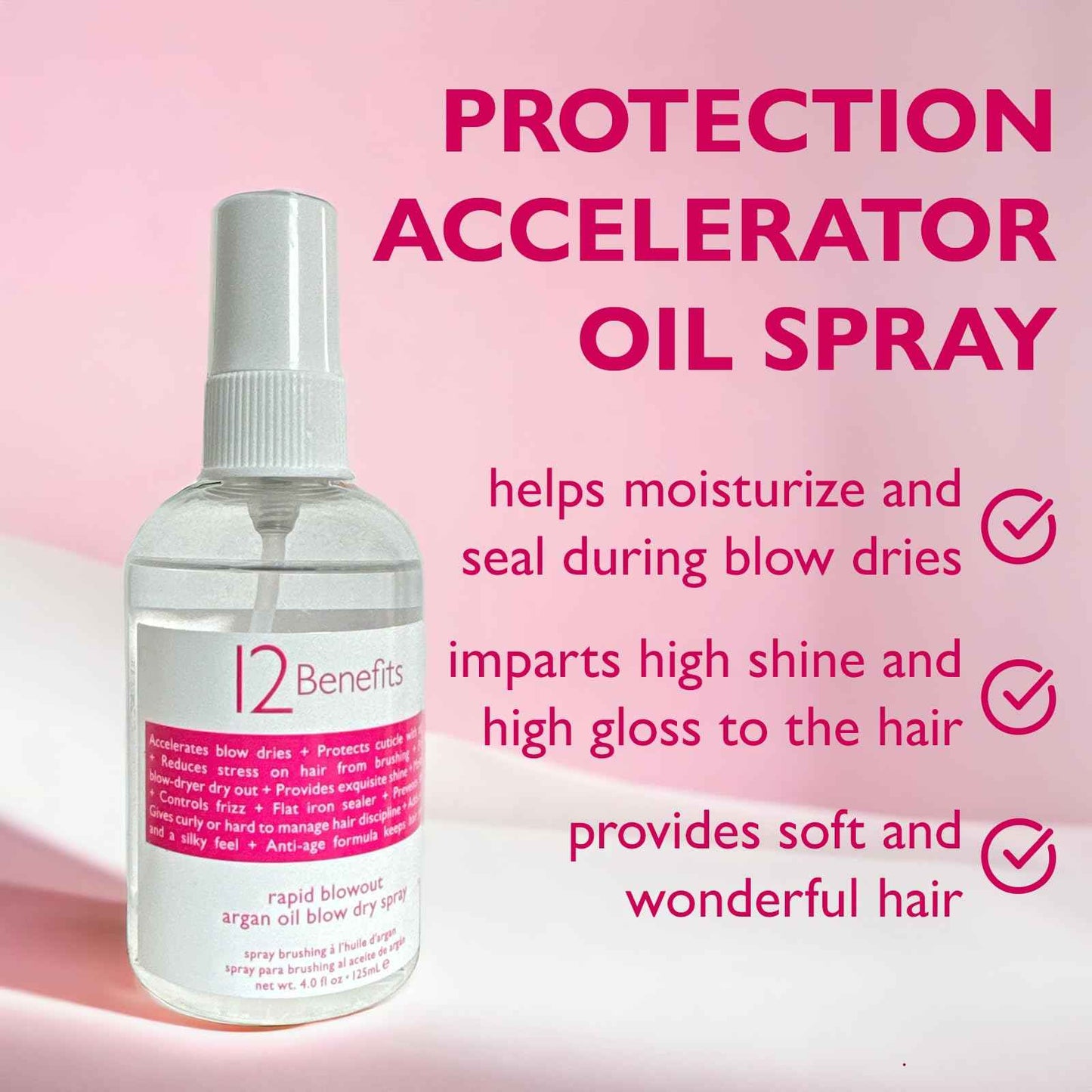 12 Benefits RAPID BLOWOUT ARGAN OIL SPRAY - Cut Blow Dry Time by 40% - Heat Protectant, Nourishes, Smooths Frizz, Adds Shine & Softens Damaged Hair, 4 Fl Oz