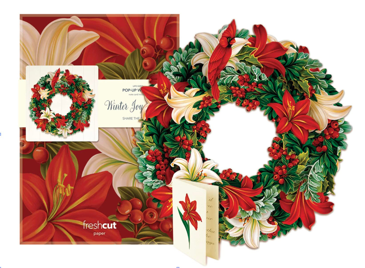 15 inch FreshCut Paper Pop Up Winter Joy Wreath - Life Sized Reusable Christmas Decoration for Xmas Party & Home Decor