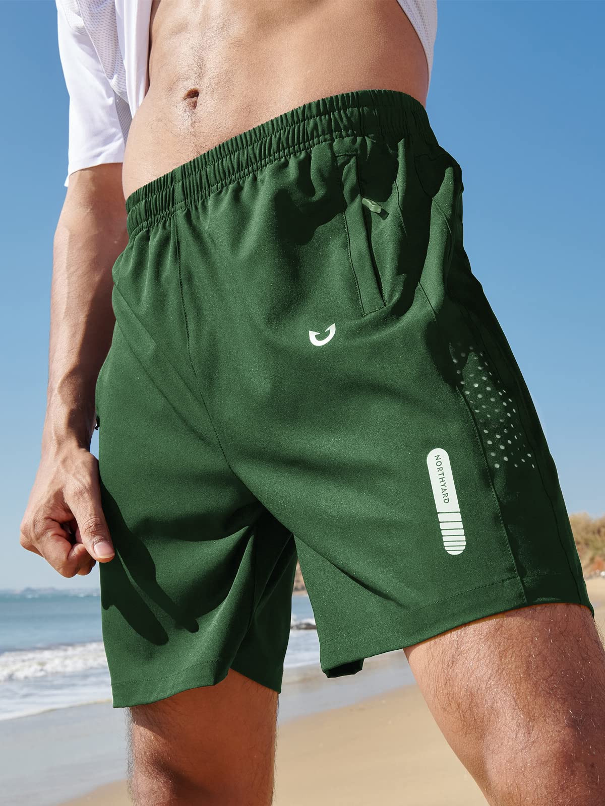 NORTHYARD Men's Athletic Running Shorts Quick Dry Workout Shorts 7"/ 5"/ 9" Lightweight Sports Gym Basketball Shorts Hiking Exercise Green S