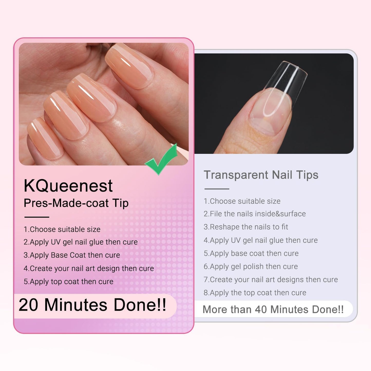 KQueenest Natural Nude Gel x Nail Tips Medium Short Square, Skin Tone Gel Press on Nails Medium, Semi-Transparent Gel Tips Nails Fake Nails, Pre Colored Gel Nail Tips Kit for DIY Nail Art 300 Pcs