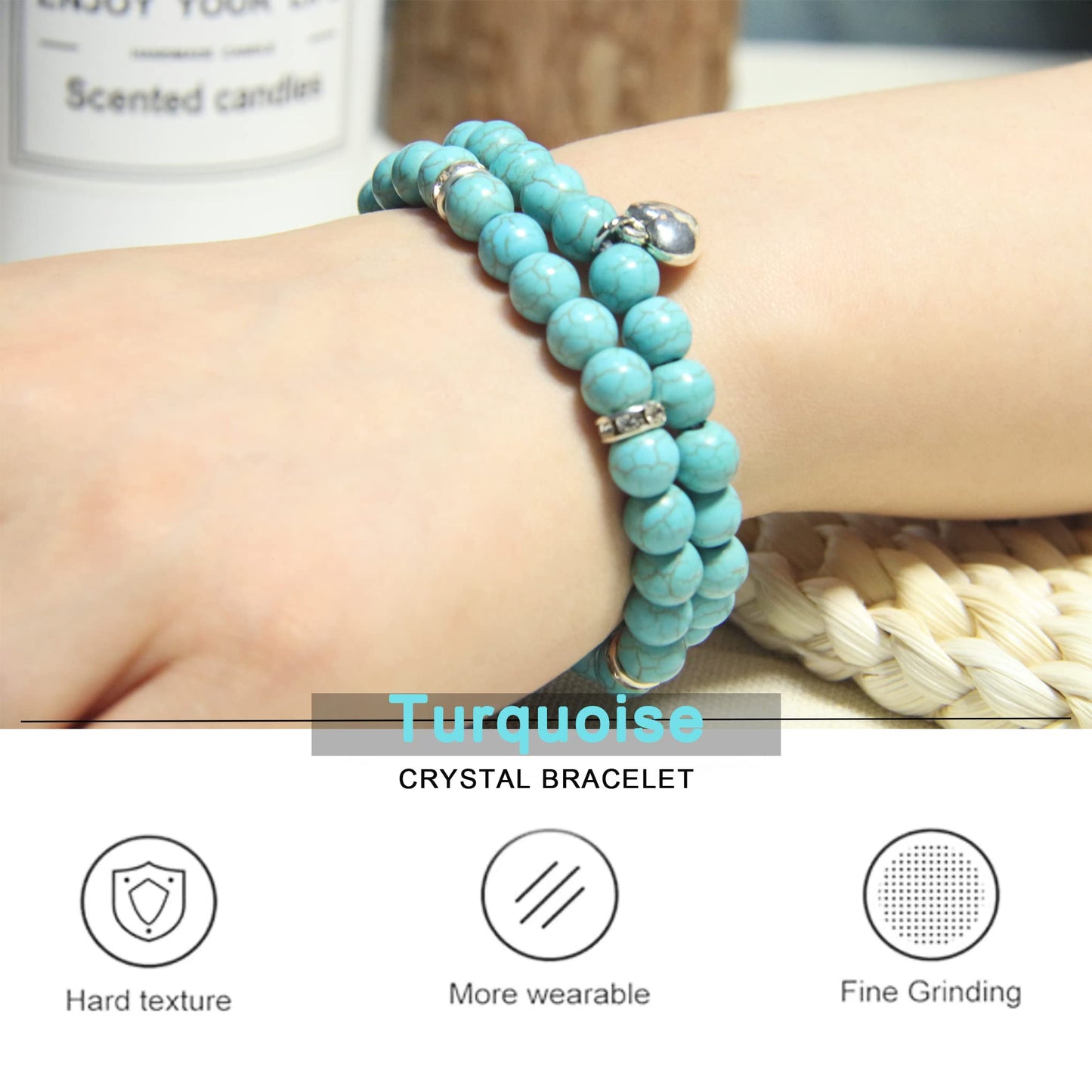 Healing Bracelets for Women - Turquoise Bracelet - Healing Prayers Crystal Bracelet, 8mm Natural Stone Anti Anxiety Stress Relief Yoga Beads Get Well Soon Gifts