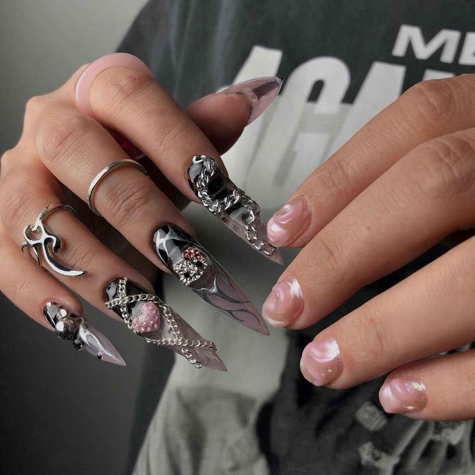 Tucnoeu 1 Box 6 Strips Nail Chains for Nail Art Gold Nail Chains Nail Art Charms Silver Chain Accessories Punk Nail Charms Nail Studs Silver Chain Accessories For Women Nail Art