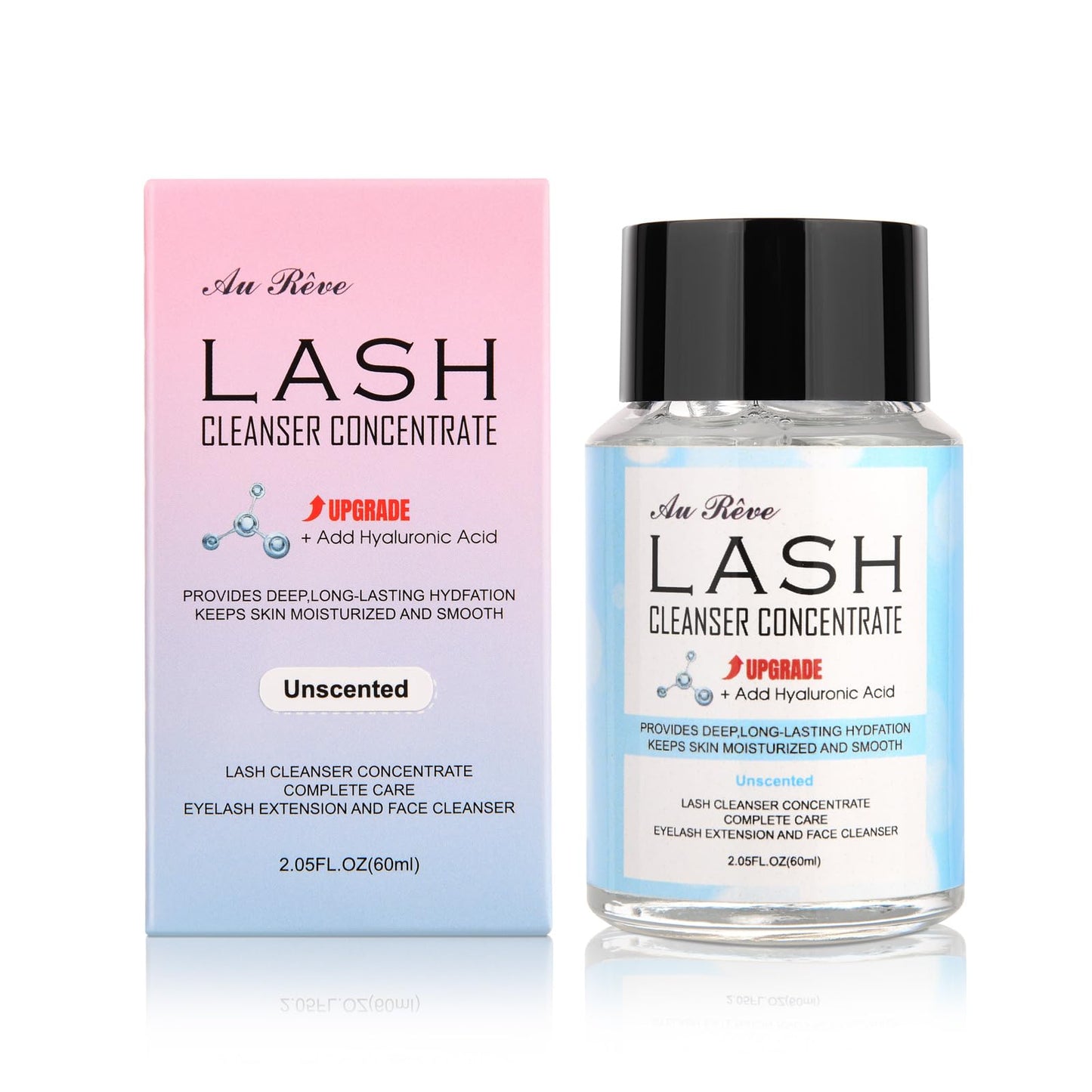 AuReve Lash Shampoo Concentrate 60ml Lash Cleanser Concentrate Add Hyaluronic Acid Oil-Free Lash Extension Shampoo Perfect for Salon，Unscented