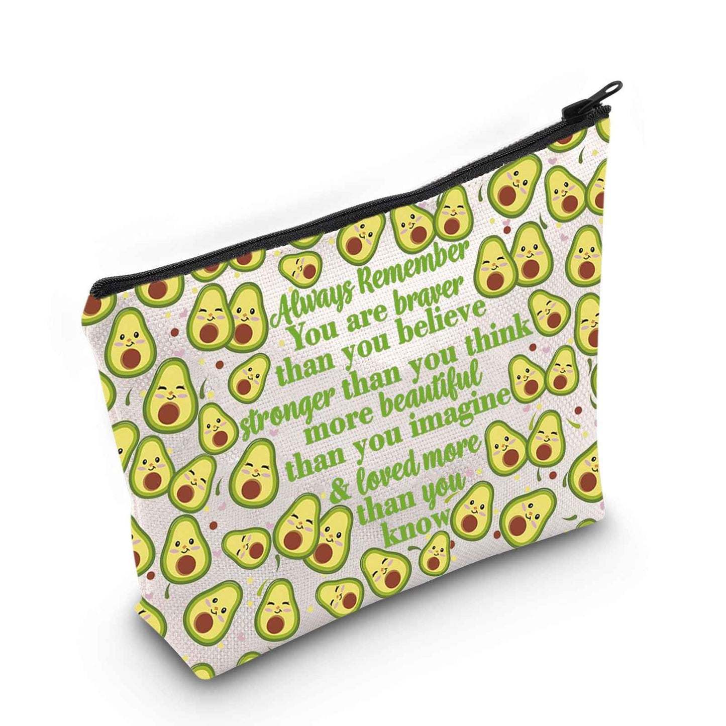 LEVLO Funny Avocado Cosmetic Make up Bag Avocado Lover Inspired Gift Avocado You Are Braver Stronger Smarter Than You Think Makeup Zipper Pouch Bag For Women Girls (Avocado Full Bag)