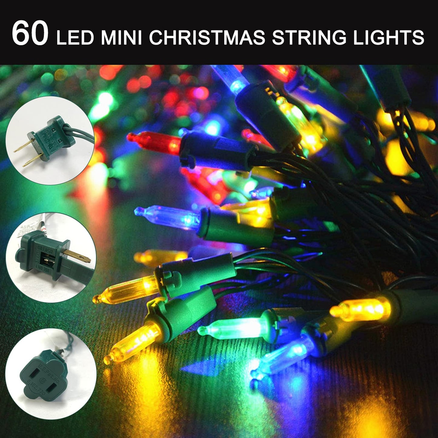 Multicolor Twinkling Christmas String Lights Plug in,2 Pack Each 60 LED,17 of 60 Lights Twinkle,Connect up to 45 Sets,UL Certified 22 Ft Mini Christmas Twinkle Tree Lights,Indoor Outdoor Use