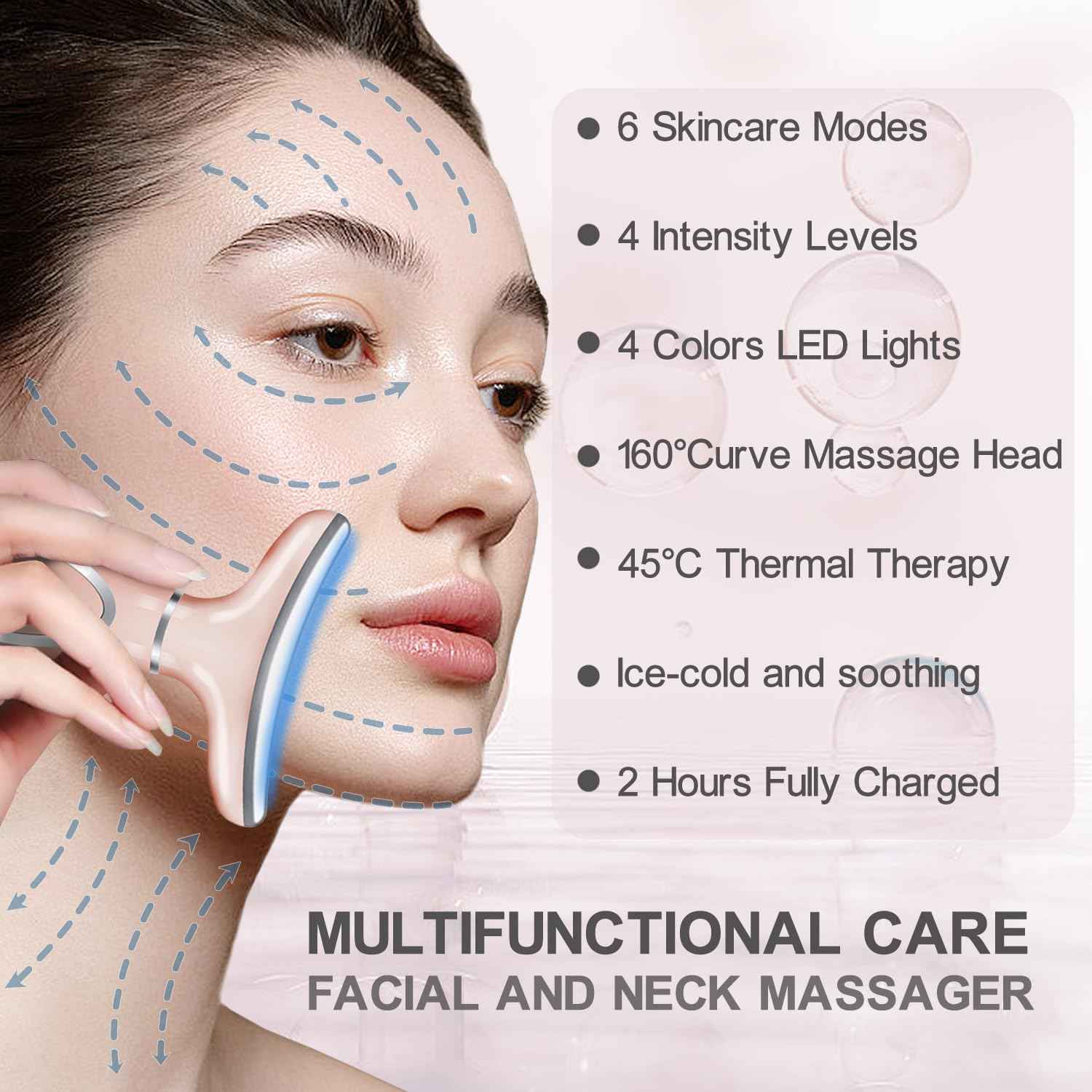 youngfocus Face-Neck-Massager, Vibration, Cooling and Thermal Functions for Multifunctional Skin Care, Anti-Aging Face Massager Improve, Firm, Tightening and Smooth (Pink)