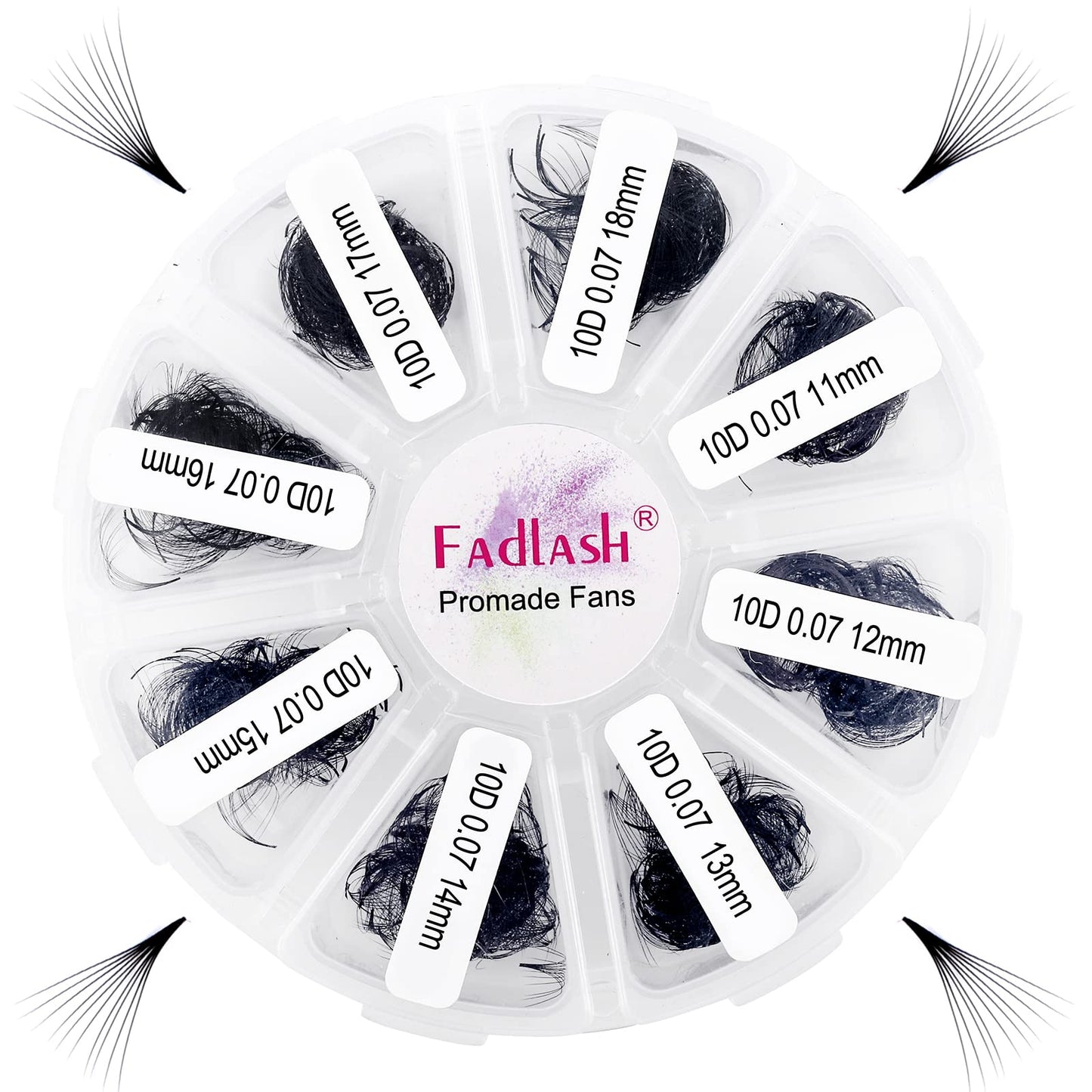Lash Extension 1000 Fans/Tray Mixed Premade Fans Eyelash Extensions D Curl Promades Eyelash Volume Lash Extensions Loose Fans Pre Made Volume Lashes Pointed Base (10D-0.07D, 11-18mm)