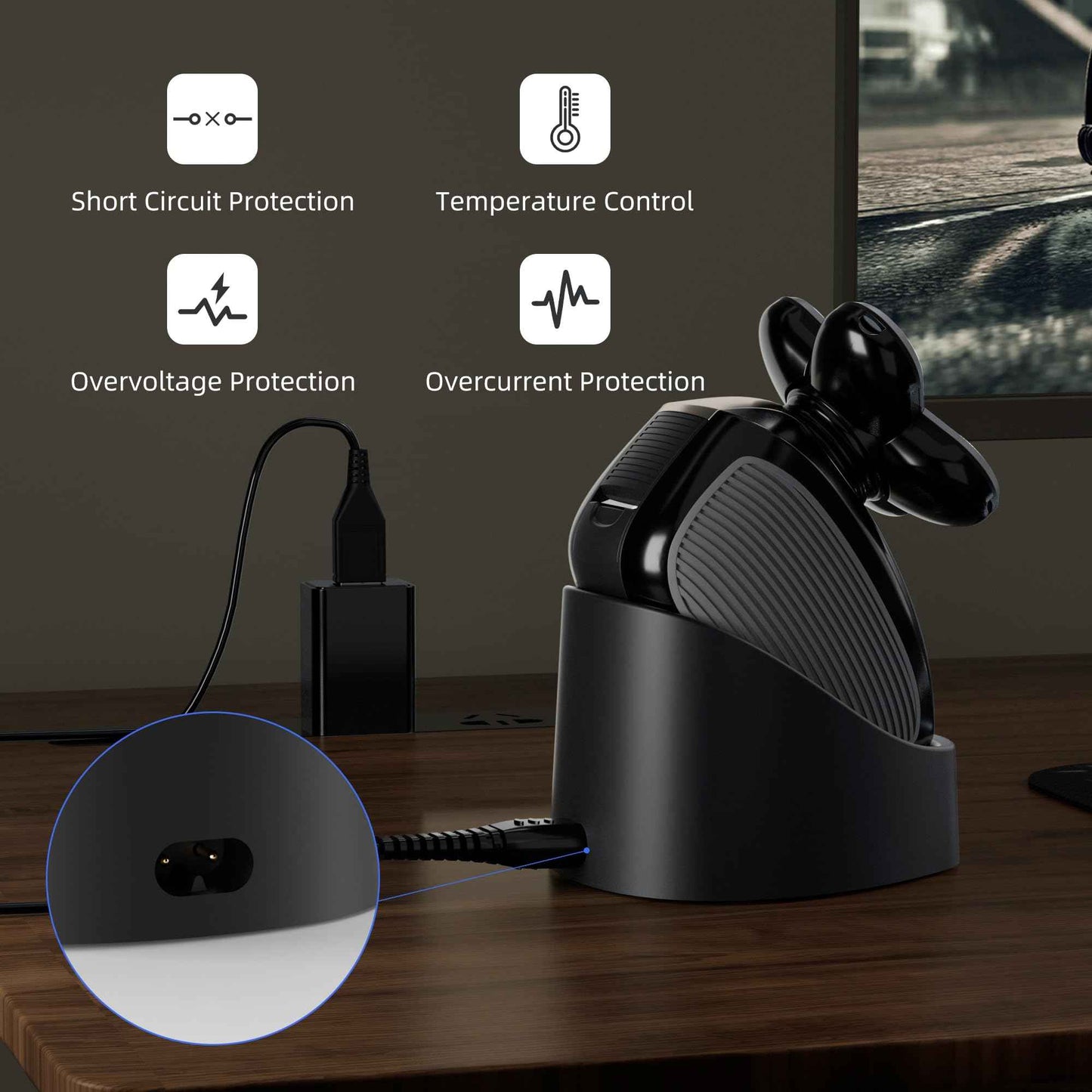 Charging Dock Compatible with Freebird FlexSeries Electric Head Hair Shaver, Charger Cord Base Stand with Power Cable for Flex Series Replacement Razor Adapter