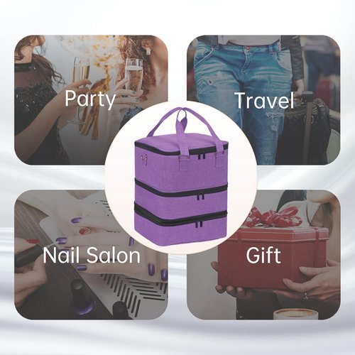 FCQQYWZ Large Nail Polish Organizer Case Hold 84+ Bottles Nail Polish & Nail Lamp, 3 Layers Nail Organizers and Storage for Nail Tech with Divider, Travel Carrying Case for Nail Polish Kit Set(Purple)