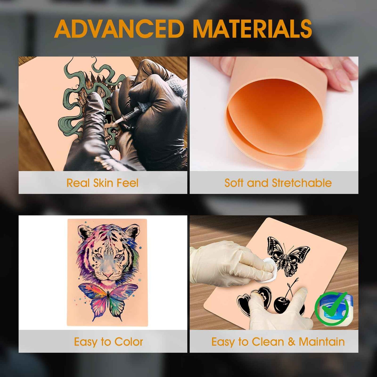 TUXIYA 50pcs Blank Tattoo Skin, Double Sided Blank Tattoo Practice Skins, 7.5x5.7in Fake Skin, for Tattooing and Eyebrow Practice – Suitable for Beginners and Experienced Artists