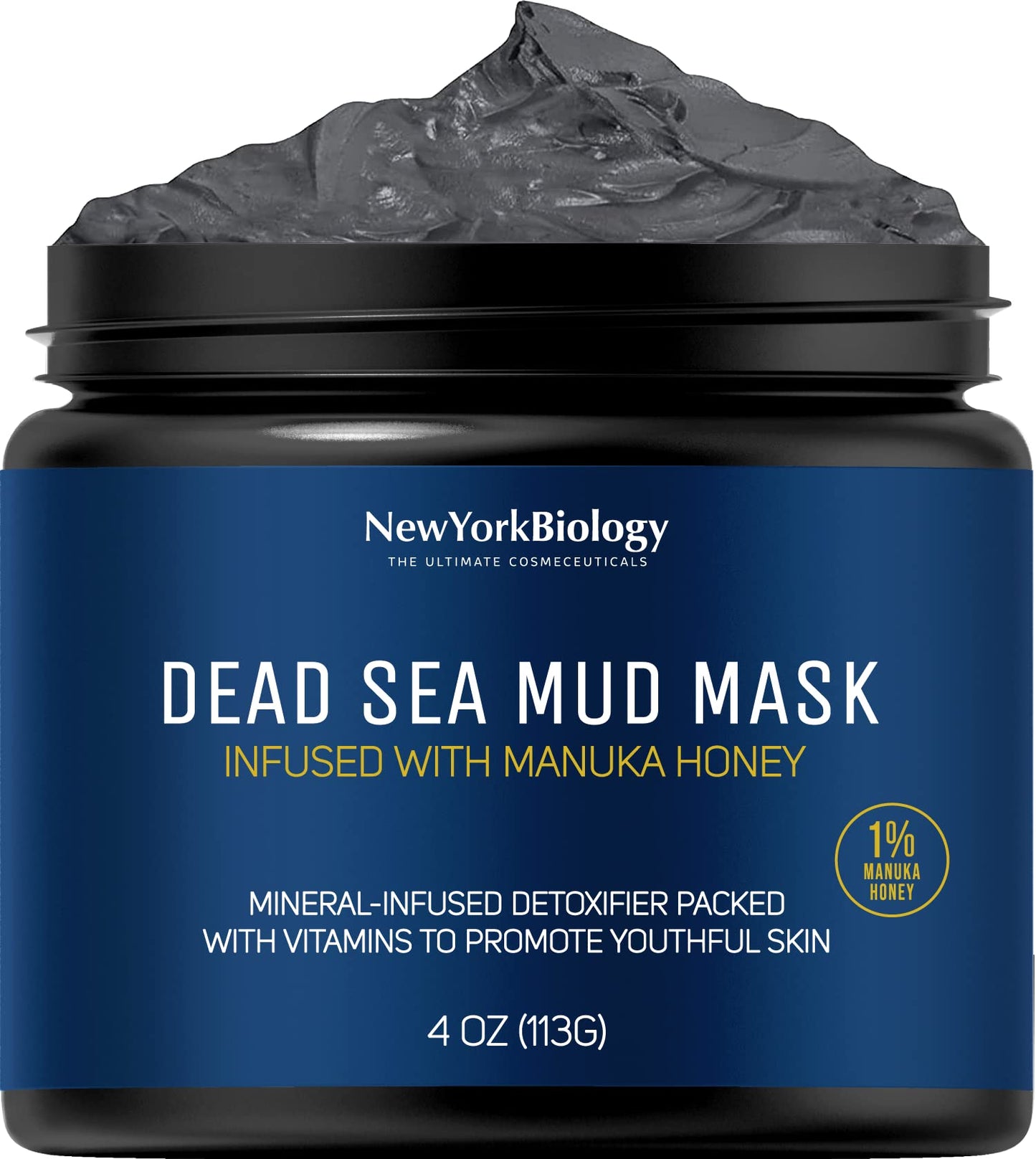 New York Biology Dead Sea Mud Mask for Face and Body with Manuka Honey - Spa Quality Pore Reducer for Acne, Blackheads and Oily Skin, Natural Skincare for Women, Men - Tightens Skin - 4 oz