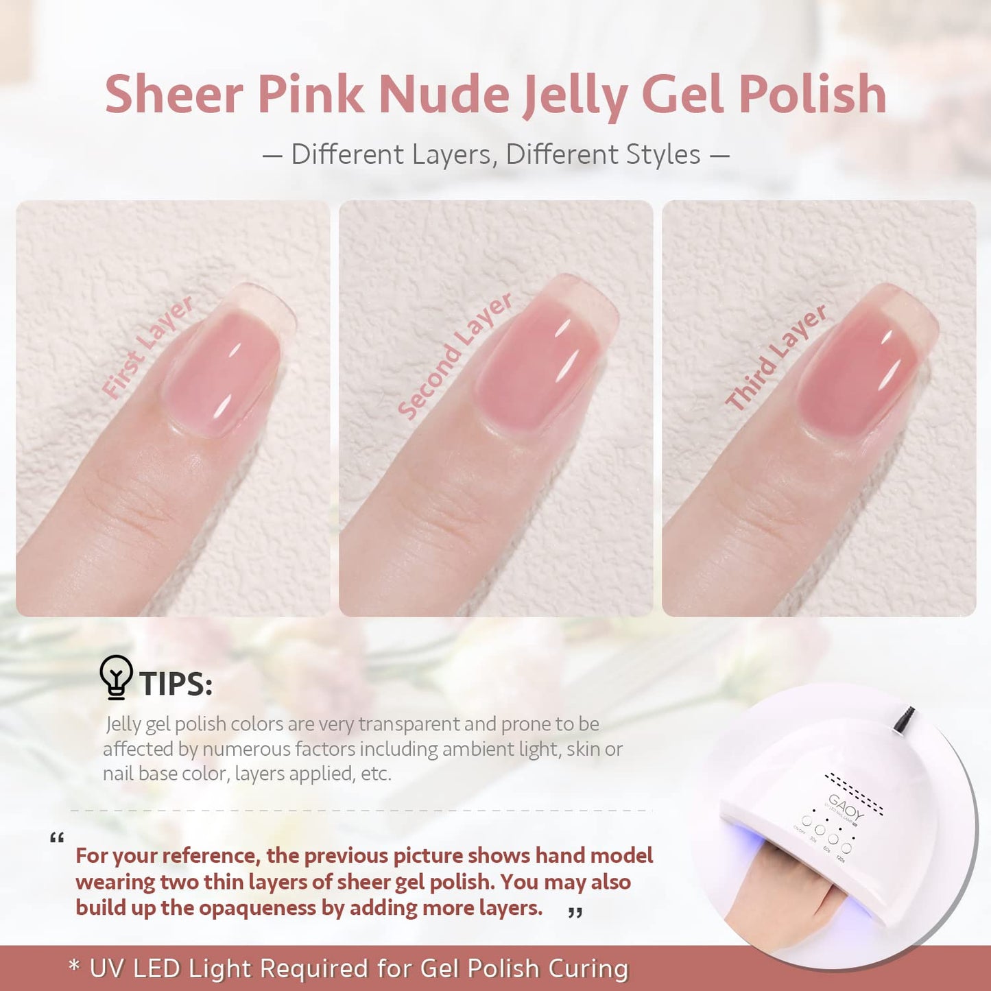 GAOY Jelly Nude Pink Gel Nail Polish Set of 6 Transparent Colors Sheer Gel Polish Kit