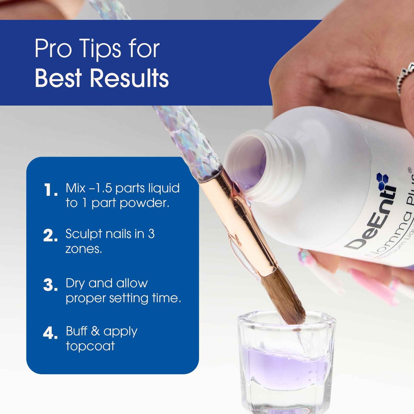 DeEnti Nomma Plus Professional Liquid Monomer, EMA Nail Liquid for Acrylic Powder, Non-Yellowing Monomer, 16oz Bottle, Professional Salon Quality Manicure and Pedicure Supplies