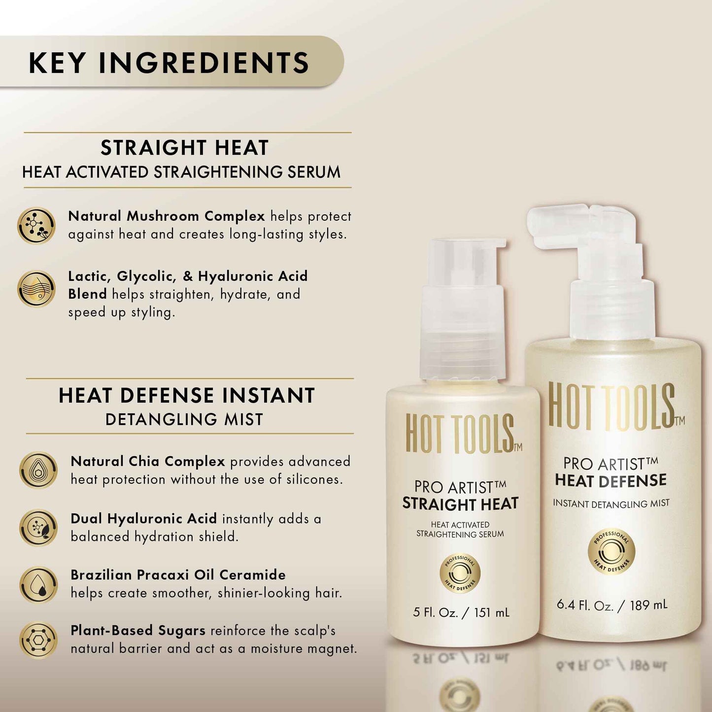 HOT TOOLS™ Pro Artist Heat Defense Instant Detangling Mist and Straight Heat, Heat Activated Straightening Serum | Protect and Straighten