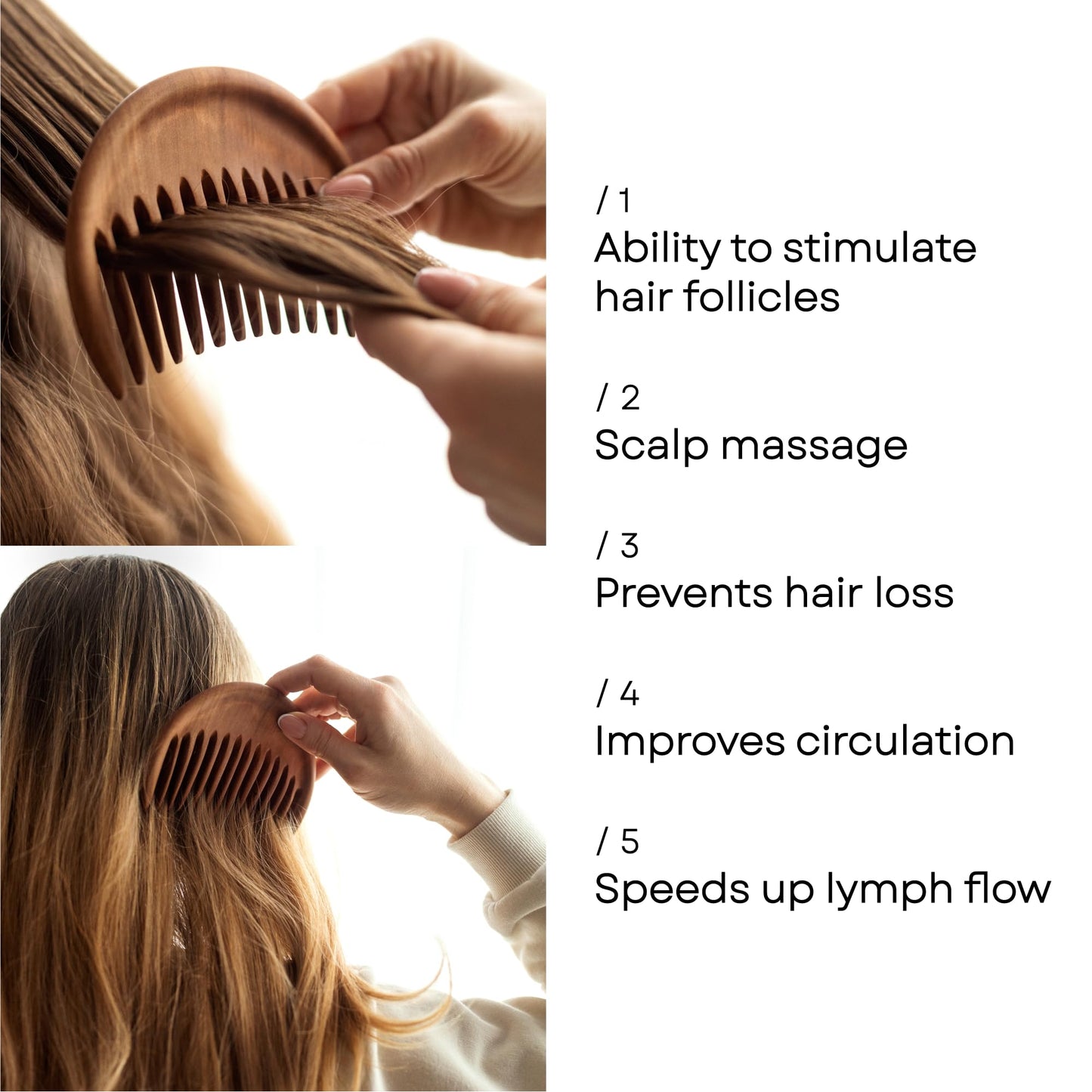 Handmade Wooden Hair Comb for Women Natural Wood Hair Care Scalp Massager Eco-Friendly Wooden Comb Wide Tooth Perfect for use with Balms and Oils Wood Gifts Wooden Comb for Long Hair Pear Comb (Moon)