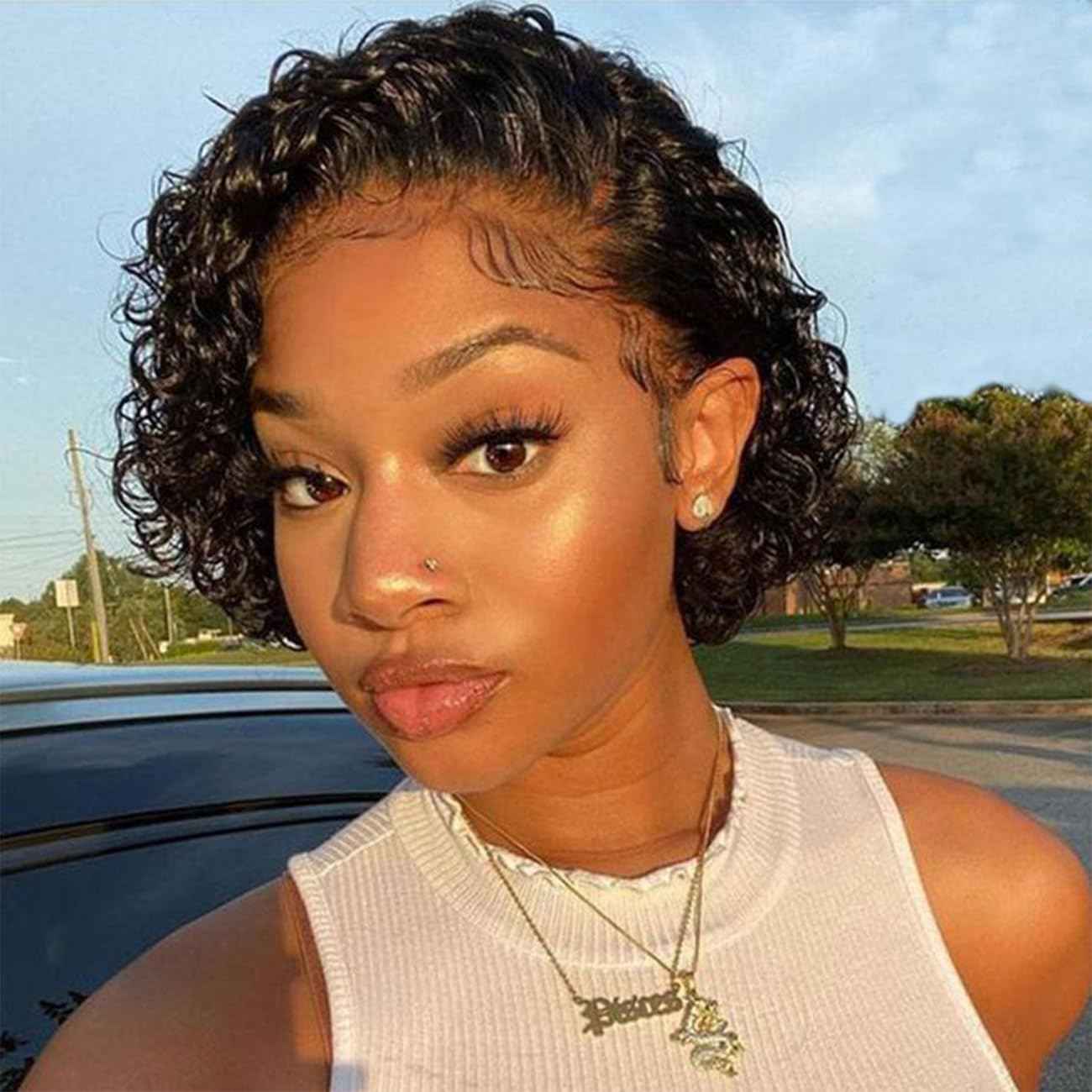 Bworto Pixie Cut Short Bob Glueless Frontal Wigs Human Hair Pre Plucked Deep Wave 13x4 Hd Lace Front Curly Wigs for Black Women Glueless Wig 6 Inch