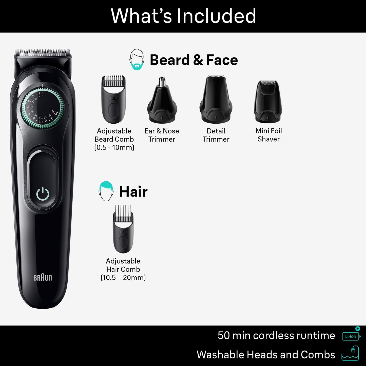 Braun All-in-One Style Kit Series 3 3460, 6-in-1 Trimmer for Men with Beard Trimmer, Ear & Nose Trimmer, Hair Clippers & More, Ultra-Sharp Blade, 40 Length Settings, Washable