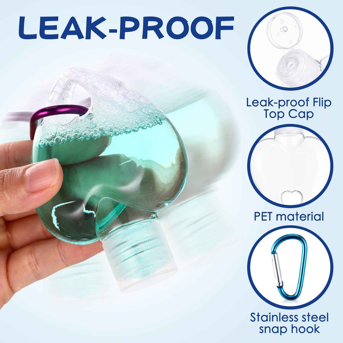 FairySandy 100 Pcs Traveling Bottles with Keychain 2oz Clear Keychain Bottle Plastic Empty Refillable Liquid Packing Container Squeeze Plastic with Lid for Liquid Cream (Heart)