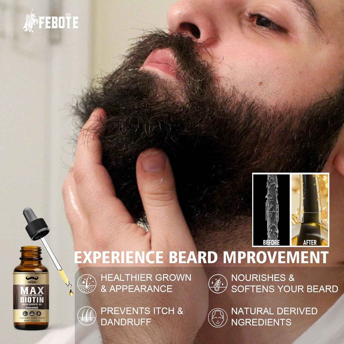 Biotin Beard Oil for Men Set – 2 Pack Unscented & Sandalwood Beard Oil Blended with Castor & Grape Seed Oil for Thicker, Softer, Moisturizing Beard – Gift for Father, Husband, Boyfriend – 4 oz