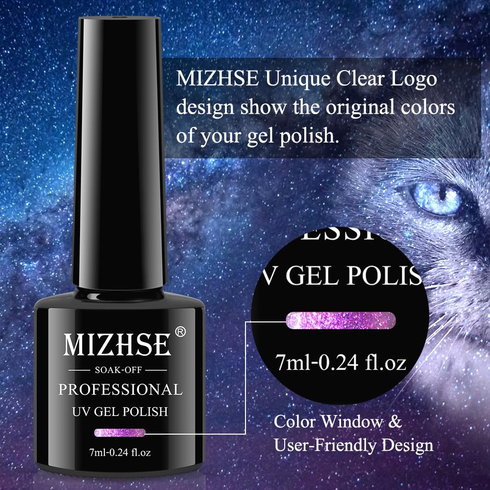 MIZHSE 2 In 1 9D Cat Eye Gel Nail Polish Kit, Upgraded No Need Extra Top Coat, Magnetic Gel Polish Set with Magnet, Shiny Chameleon Magic Galaxy Effect Soak Off Gel Nail Art Gift for Women