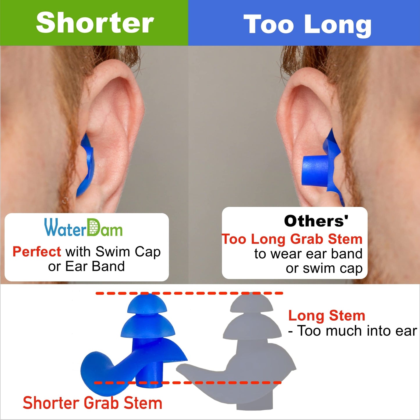 WaterDam Swimming Ear Plugs Great Waterproof Ultra Comfy Earplugs Prevent Swimmer's Ear