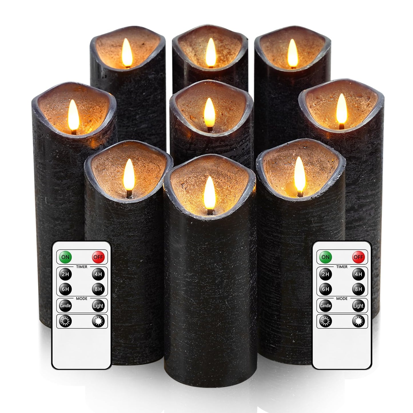 Eebuss Black Set of 9 Flameless Candle Real Wax Halloween Candles Battery Operated LED Pillar with Remote Control Timer Ideal for Home Decor（D 2"*H 5" 5" 5" 6" 6" 6" 7" 7" 7"）