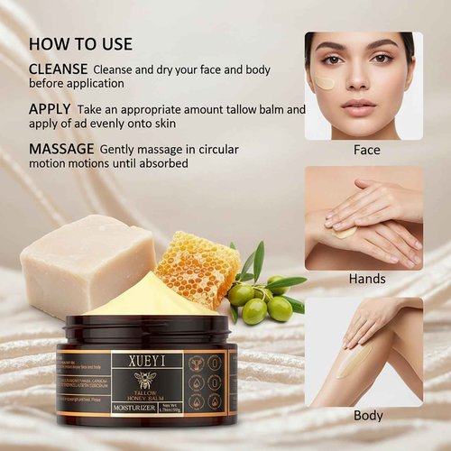 BRICKSWAN Tallow and Honey Balm - Beef Tallow for Skin, Moisturizer with Organic Grass-Fed Beef Tallow & Raw Wild Honey, Keep Skin Moist, All-Natural Moisturizer（2 Pack, 3.52Oz）