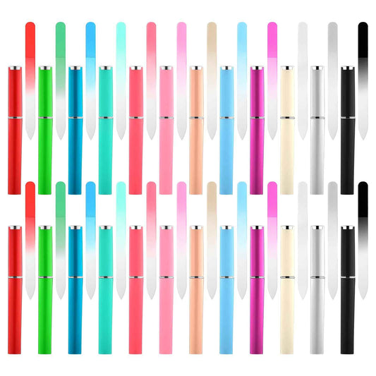BOHUIZ 24Pcs Glass Nail File with Case, Double Sided Finger Nail Files Crystal Professional Fingernail Files Set Manicure Women Care for Natural, Pedicure, Artificial, Fake Nails