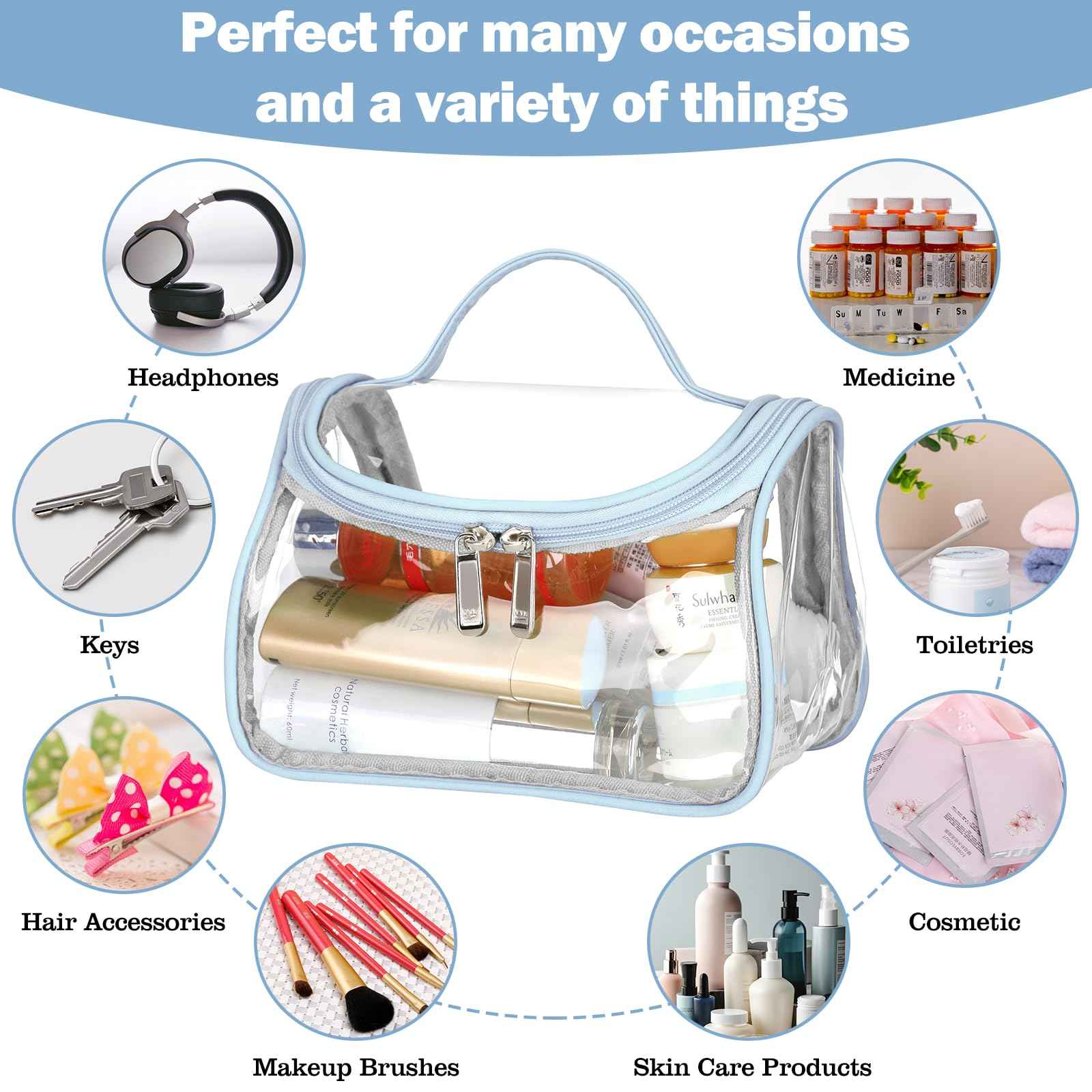 HAOGUAGUA Heavy Duty Clear Cosmetic Bag Waterproof Transparent Travel Makeup Toiletry Organizer Bag (Blue-1pcs)