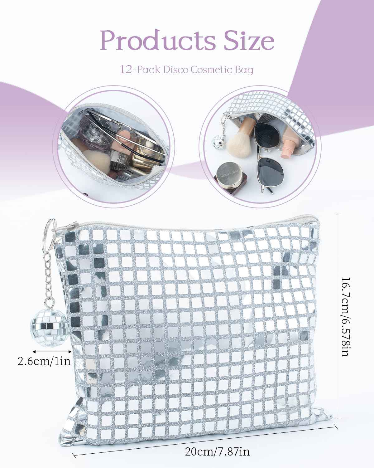 RGBDOT 12 Pack Disco Ball Makeup Bag - Disco Party Decorations and Favors, Sequin Mirror Cosmetic Bag for Women