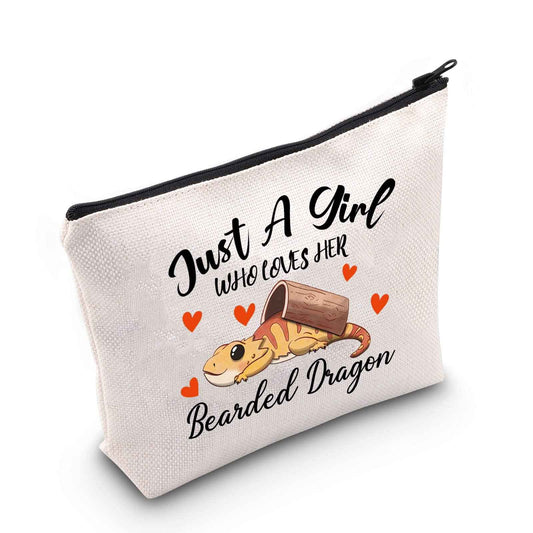 G2TUP Bearded Dragon Lover Gift Who Loves Her Bearded Dragon Makeup Bag Bearded Dragon Mom Cosmetic Bag Lizard Lover Zipper Travel Pouch (Bearded Dragon White Bag)