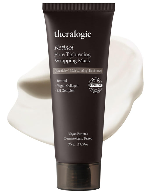 theralogic Retinol Pore Tightening Wrapping Mask - Korean Pore Elasticity Peel Off Mask with Collagen, Peptides, Hyaluronic Acid - Firming & Skin Glow Mask - Vegan, Derma Tested, 2.36oz.