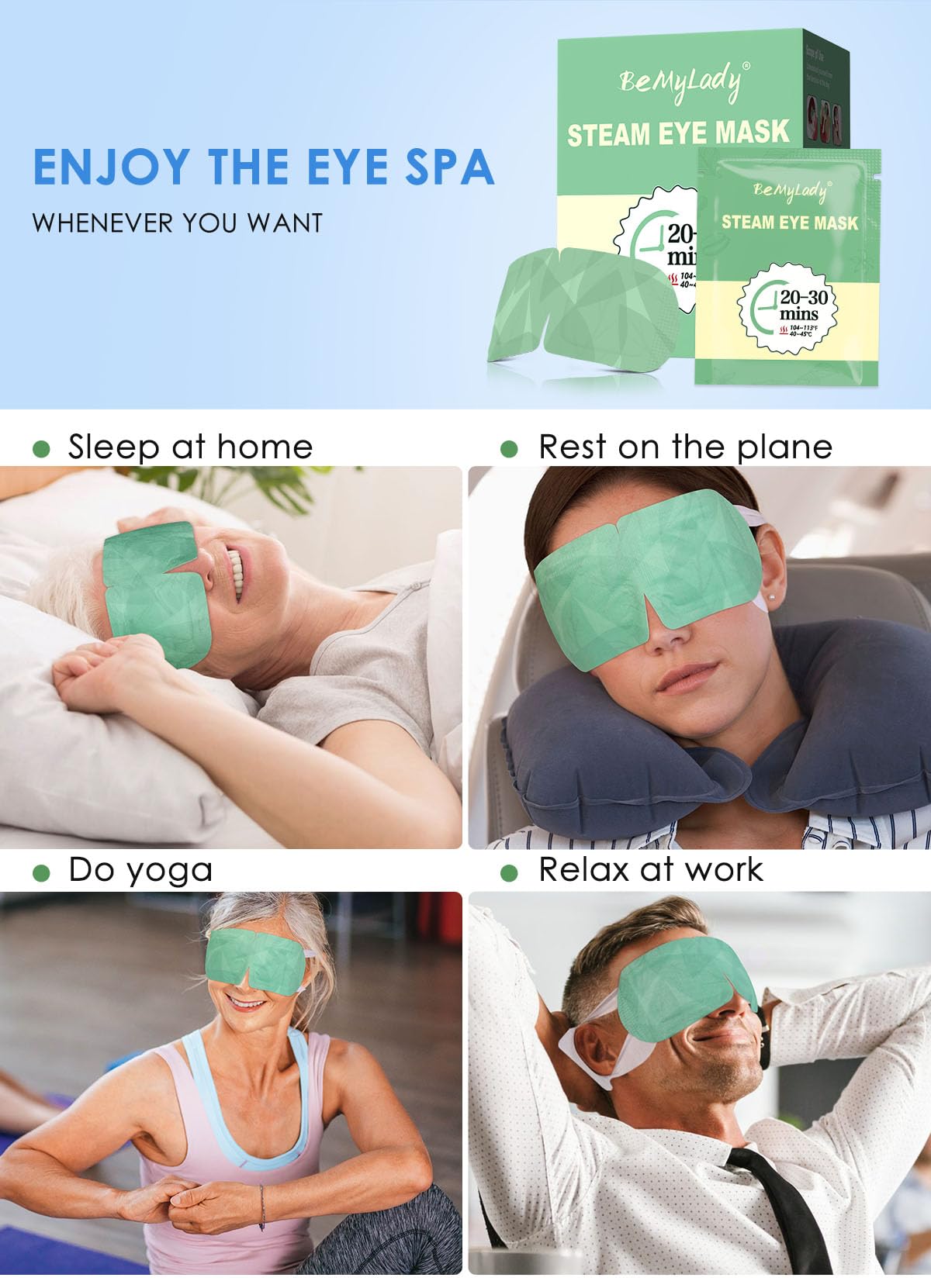 30 Pack Steam Eye Mask for Dry Eyes, BeMyLady Eye Mask Warm Compress 45Mins, Moist Heated Eye Masks forDark Circles Puffiness Eye Bag, Travel Portable Business Office