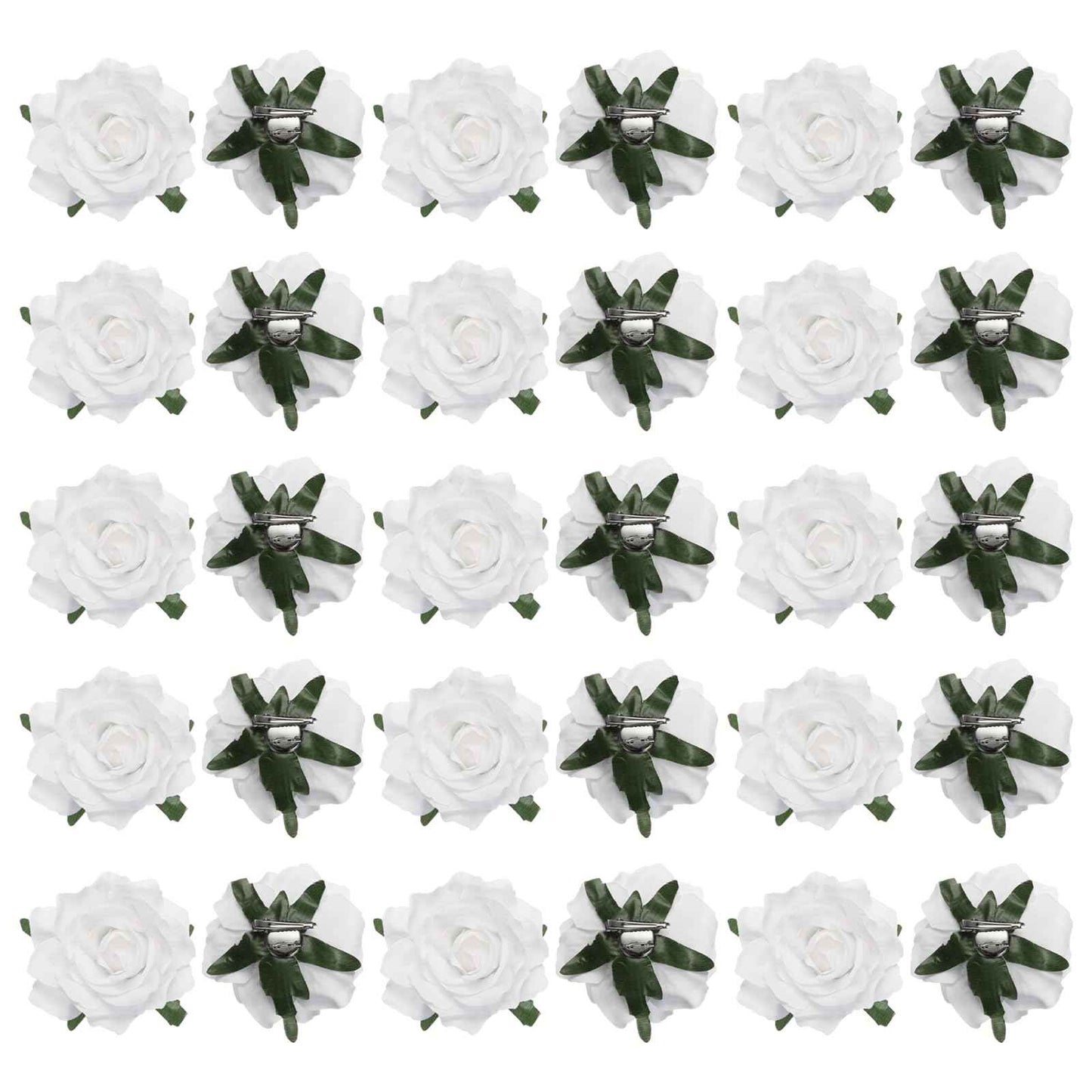 MECCANIXITY 30 Pcs Rose Flower Hair Clips 4 Inch Flower Hair Pins Flower Brooch for Women Hair Accessories White