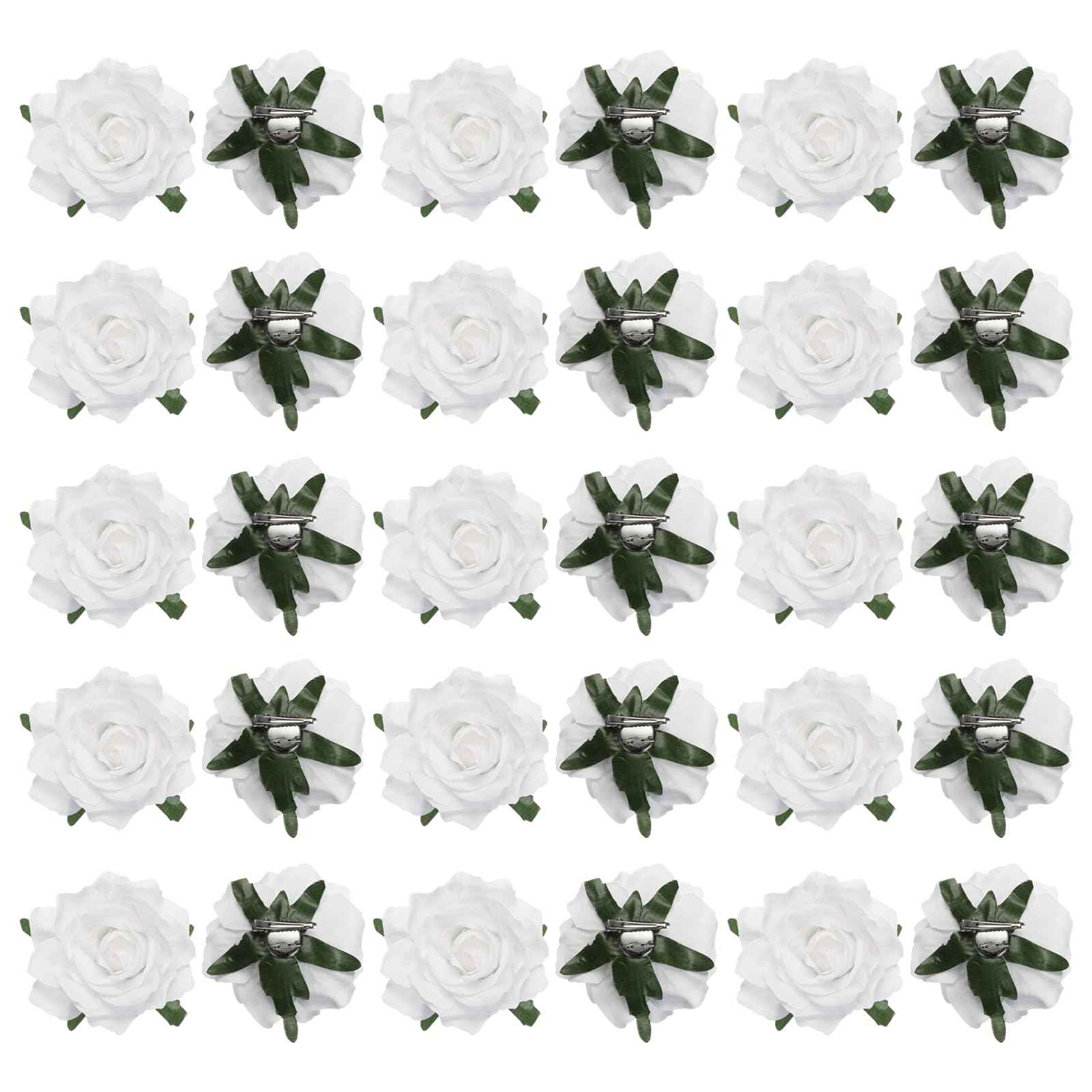 MECCANIXITY 30 Pcs Rose Flower Hair Clips 4 Inch Flower Hair Pins Flower Brooch for Women Hair Accessories White
