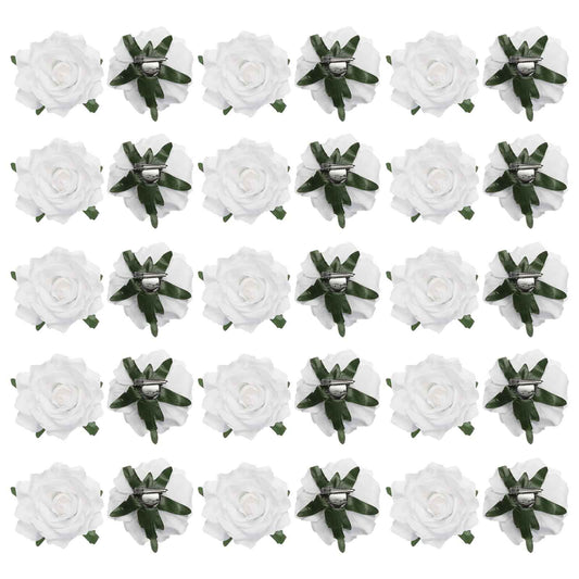 MECCANIXITY 30 Pcs Rose Flower Hair Clips 4 Inch Flower Hair Pins Flower Brooch for Women Hair Accessories White