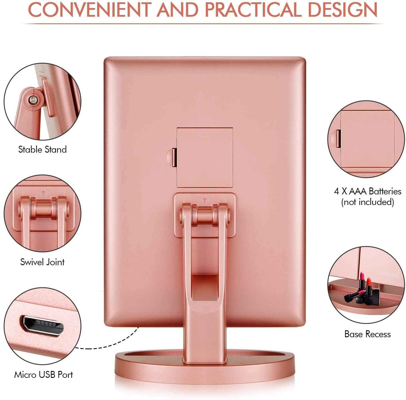 Infitrans Trifold Makeup Mirror Vanity Mirror with Lights,1X 2X 3X Magnification,Touch Screen,180 Adjustable Rotation,Portable Travel Bathroom Cosmetic Mirror