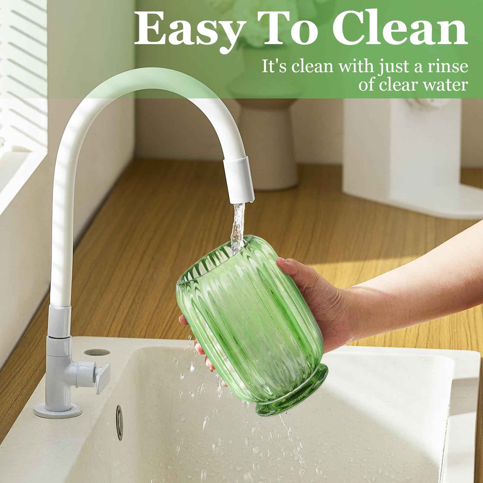 Makeup Brush Holder, Thick Glass Makeup Brush Organizer Cup, 4.8" Tall for Vanity Hair Brush Holder Brushes Storage, Makeup Brush Holder Organizer organizador de brochas de maquillaje Crystal Green