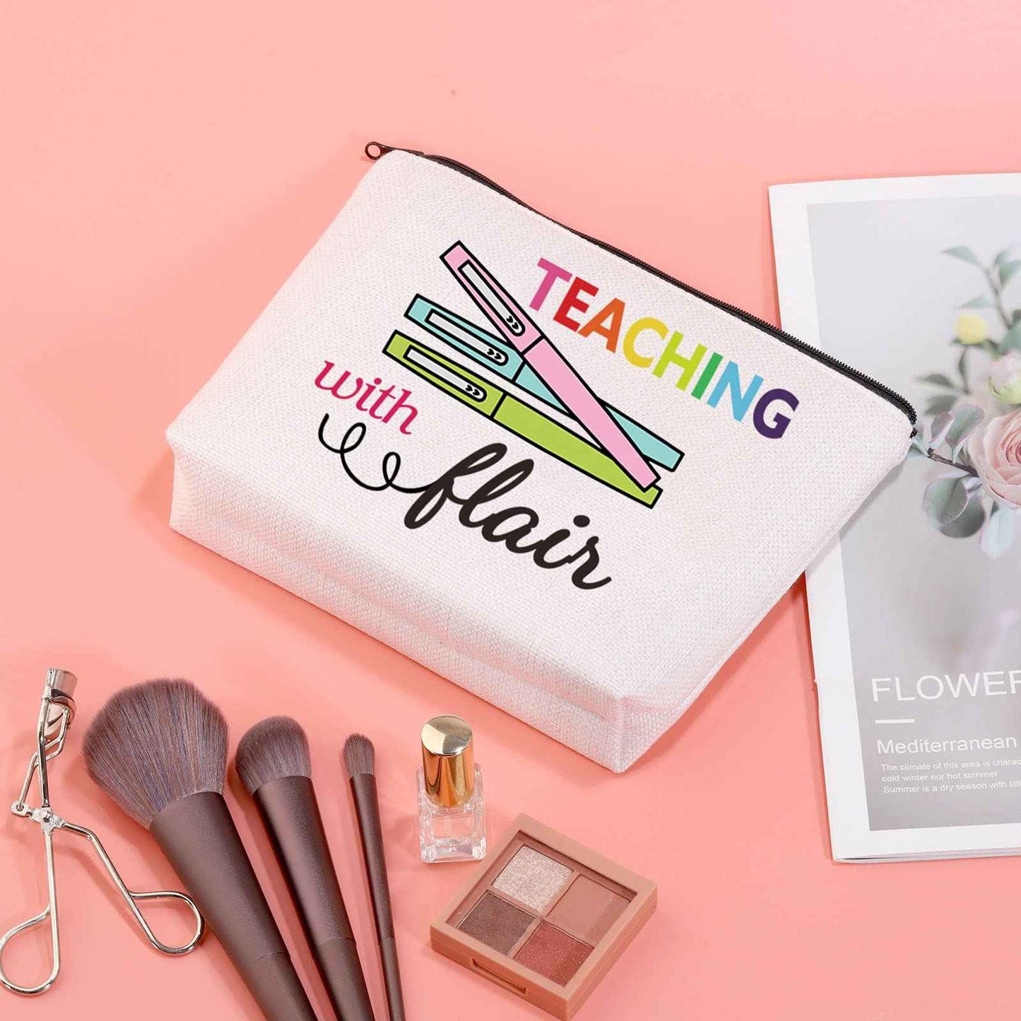 JXGZSO Teaching With Flair Zipper Pouch Teacher Pen & P Pouches Teacher Makeup Cosmetic Bag (Teaching With Flair B)