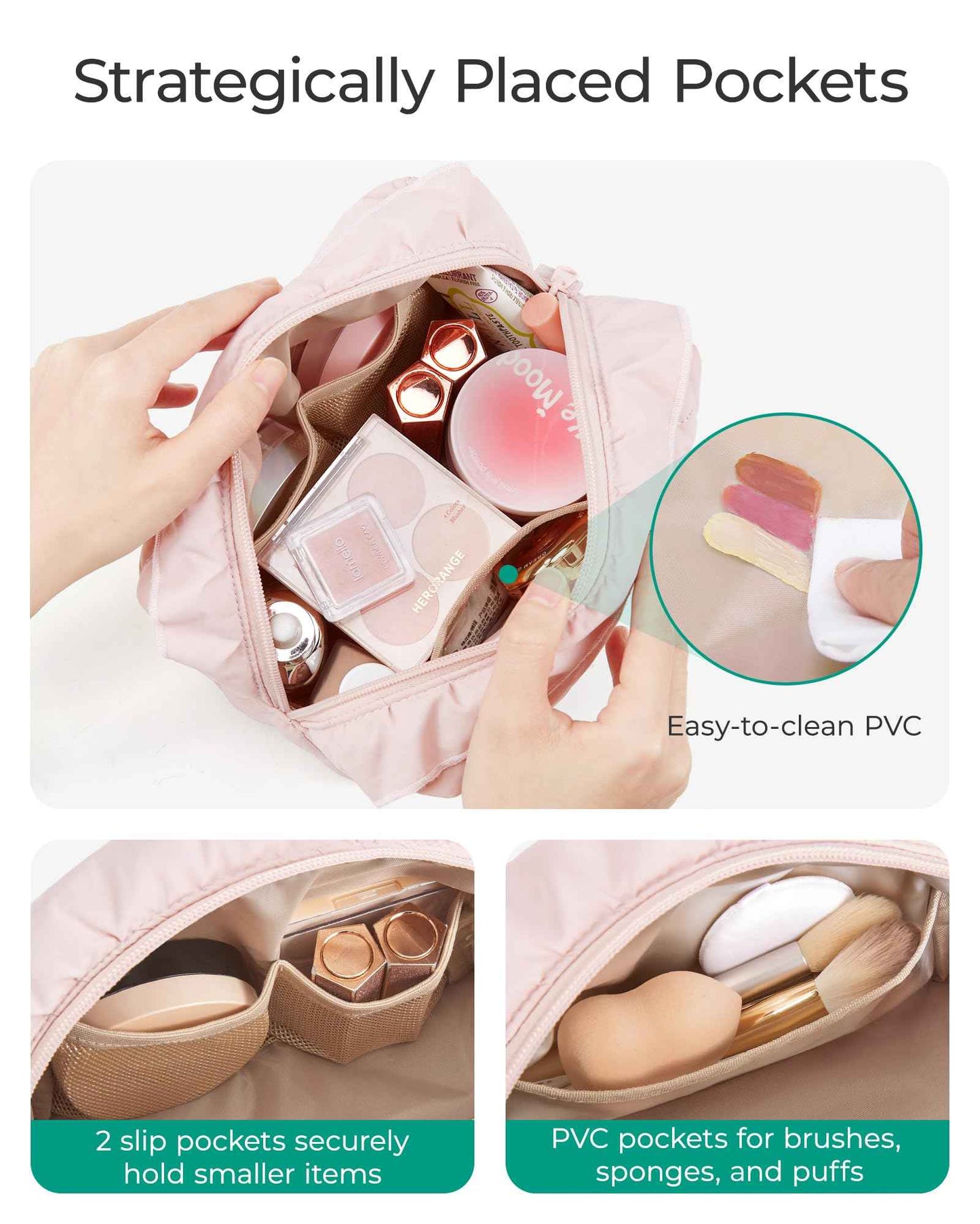 BAGSMART Elegant Roomy Makeup Bags (Initial-A-Pink)