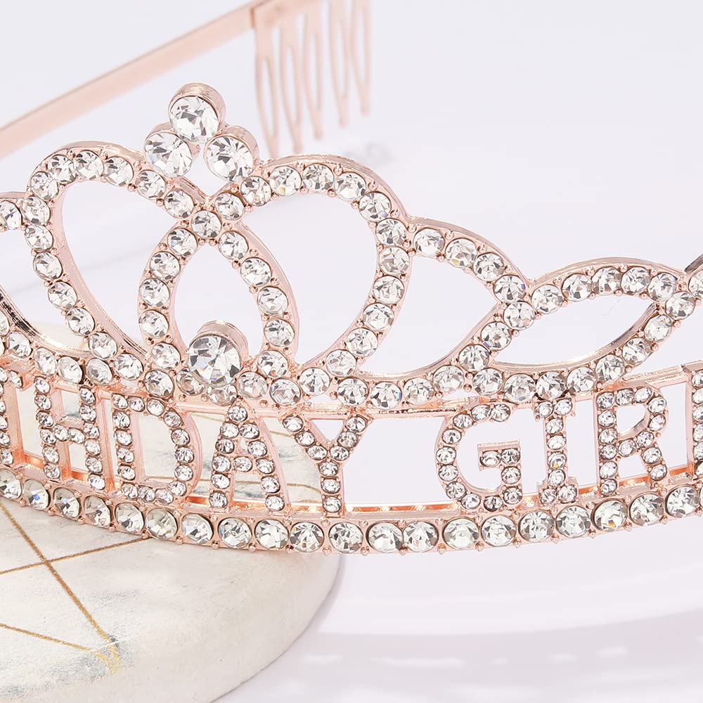 AOPRIE Diane Birthday Crowns for Women Rose Gold Tiaras for Girls Crowns for Girls Rhinestone Crystal Decor Headband