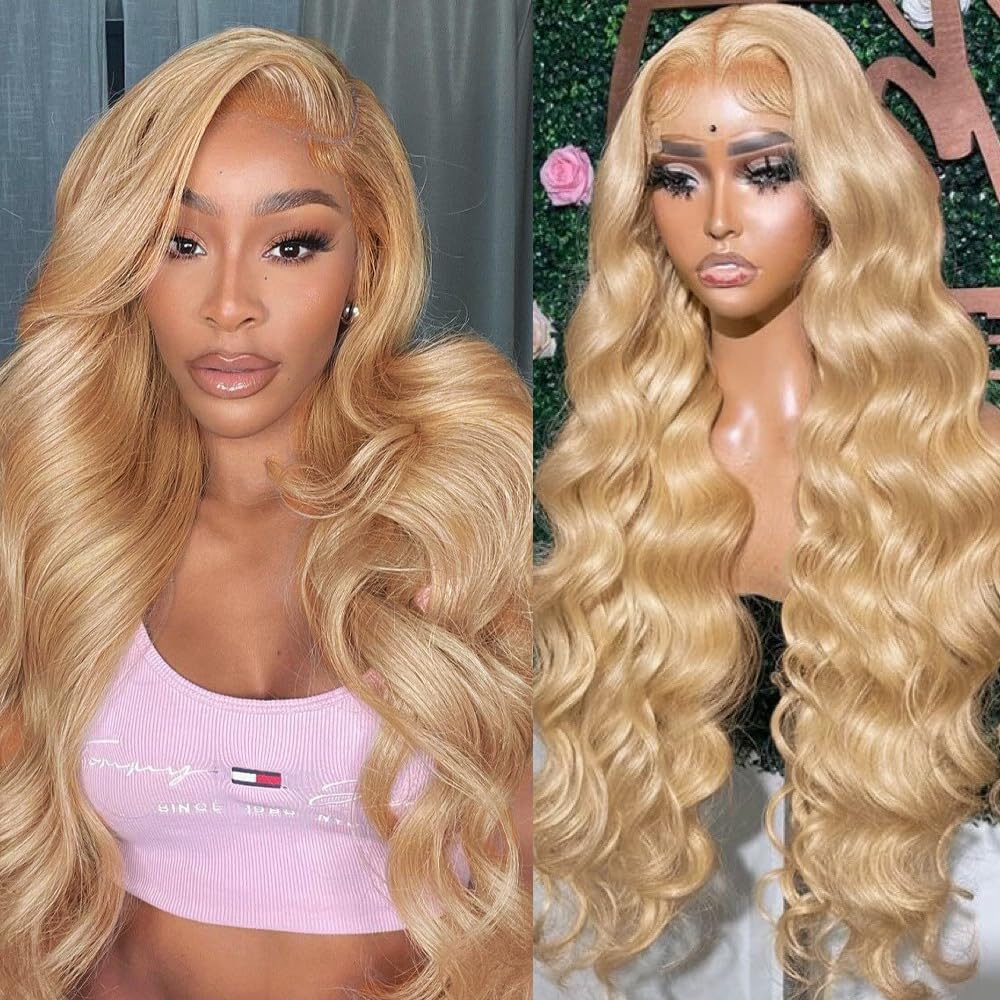 Loyom Honey Blonde Lace Front Wig Human Hair 27# Colored Human Hair Lace Front Wigs 13x4 Body Wave Glueless Lace Front Wigs Human Hair 180% Density 22 Inch